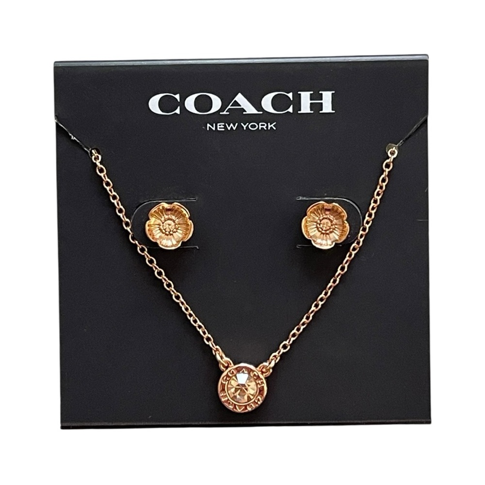 Coach Tea Rose Necklace and Earring Set - Rose Gold